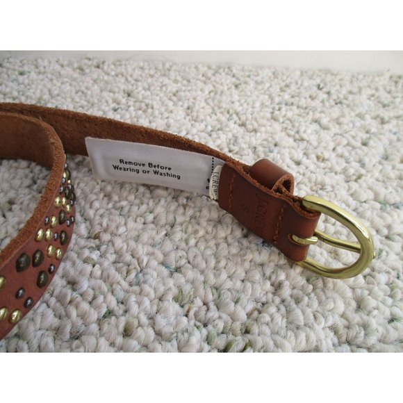 *J. CREW Brown Leather Belt Goldtone Brass Studding Size Small